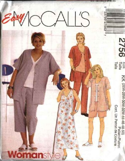 McCall’s Sewing Pattern 2756 M2756 Womans Plus Size 18W-24W Easy Jacket Dress Pants Top