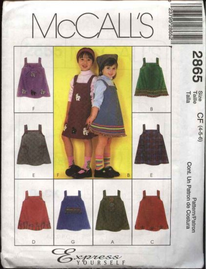 McCall's Sewing Pattern 2865 Girls Size 4-6 Pullover Jumper Pocket Trim Variations