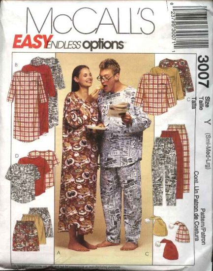 McCall's Sewing Pattern 3007 Misses Mens Unisex Chest Size 31½-40 Easy Pajamas Top Pants Shorts
