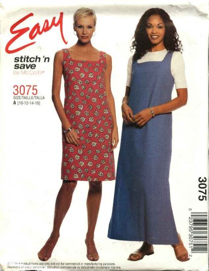 McCall's Sewing Pattern 3075 Misses Size 18-24 Easy A-line Short Long Dress Jumper