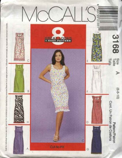 McCall's Sewing Pattern 3168 Misses Size 6-8-10 Easy Straight Sleeveless Summer Dress