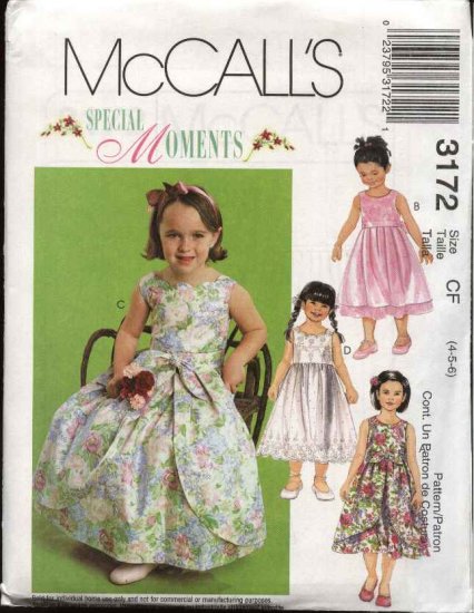 McCall's Sewing Pattern 3172 Girls Size 4-6 Special Moments Sleeveless Full Skirt Overskirt Dress