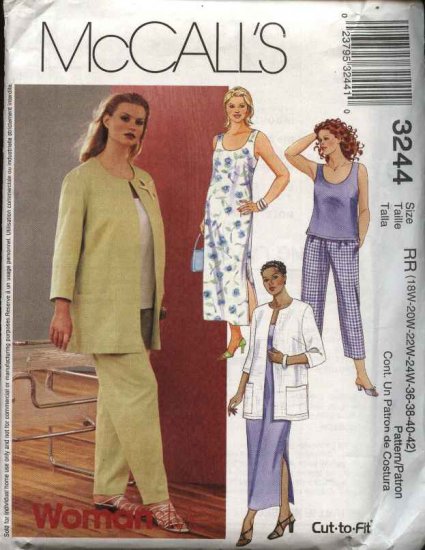 McCall's Sewing Pattern 3244 Womans Plus Size 18W-24W Wardrobe Jacket Dress Top Pants