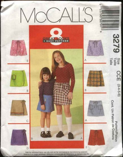 McCall's Sewing Pattern 3279 Girls Size 7-8-10 Easy Skorts Front Panel Variations