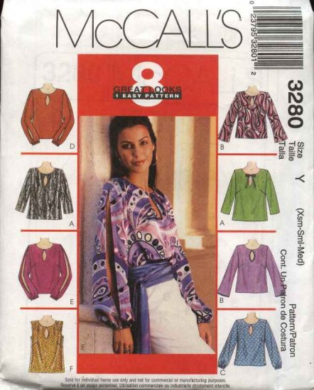 McCall's Sewing Pattern 3280 M3280 Misses Size 4-14 Easy Pullover Long Sleeve Tops