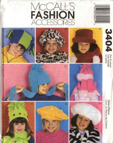 McCall's Sewing Pattern 3404 M3404 Children's Boys Girls Scarf Mittens Faux Fur Fleece Hats