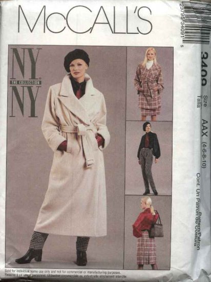 McCall's Sewing Pattern 3409 Misses Size 4-10 NYNY Wardrobe Coat Blouse Pants Pleated Skirt