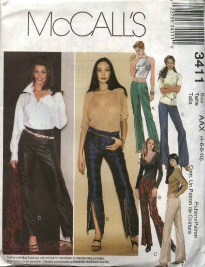 McCall's Sewing Pattern 3411 Misses Size 4-10 Fitted Low Rise Flared Leg Bell Bottom Pants