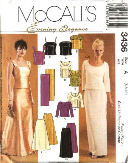 McCall's Sewing Pattern 3436 Misses Size 16-20 Prom Formal Evening 2-Piece Dress Top Skirt Stole