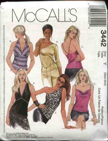McCall's Sewing Pattern 3442 Misses Size 12-18 Knit Woven Halter Summer Tops