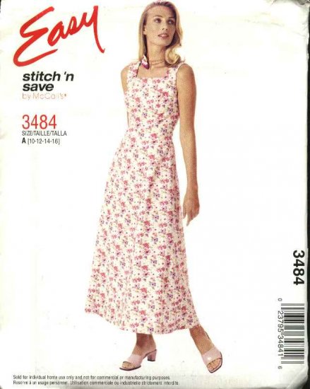McCall's Sewing Pattern 3484 M3484 Misses Size 10-16 Easy Summer Sleeveless Princess Seam Dress
