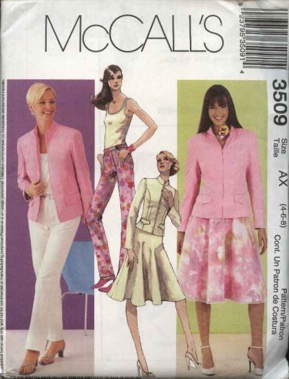 McCall's Sewing Pattern 3509 M3509 Misses Size 4-8 Wardrobe Jacket Top Pants Skirt