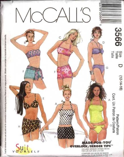 McCall's Sewing Pattern 3566 Misses Size 6-8-10 Bikini Halter Top Swimming Suit Bathing Suit Skirt