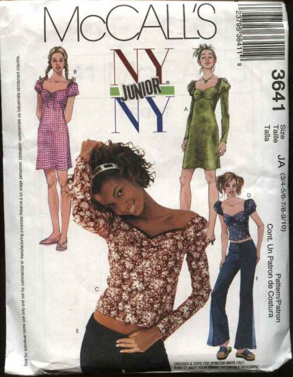 McCall's Sewing Pattern 3641 M3641 Junior Size 11/12-17/18 NYNY Wardrobe Dress Tops Pants