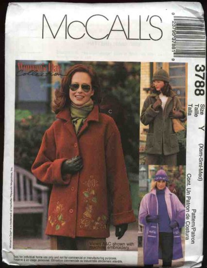 McCall's Sewing Pattern 3788 Misses Size 4-14 Woman's Day Button Front Fleece Jacket Hat Scarf