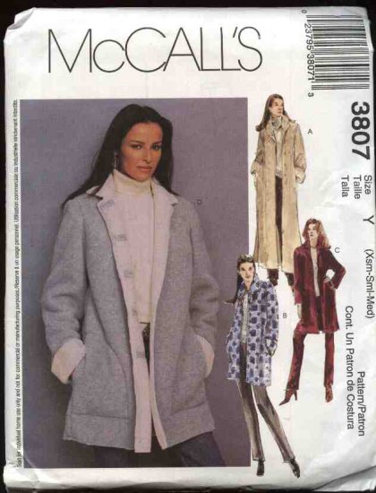 McCall's Sewing Pattern 3807 M3807 Misses Size 4-14 Winter Button Front Lined Jacket Coat