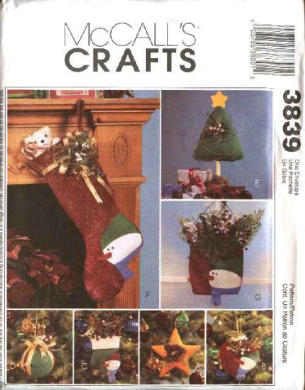 McCall’s Sewing Pattern 3839 Christmas Snowman Decorations Stockings Ornaments Centerpiece