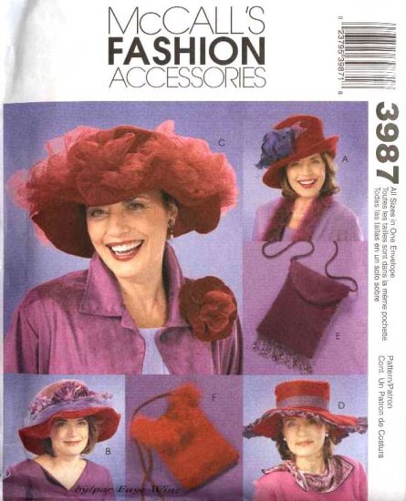 McCall’s Sewing Pattern 3987 M3987 Red Hat Society Hats Purses