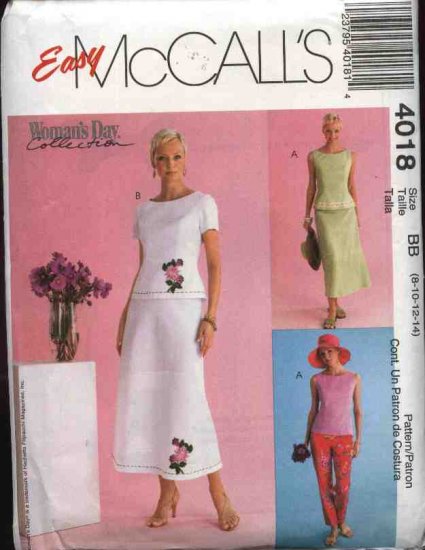 McCall's Sewing Pattern 4018 M4018 Misses Size 16-22 Woman's Day Easy Skirt Top Pants