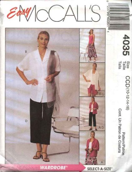 McCall's Sewing Pattern 4035 M4035 Misses Size 10-16 Easy Wardrobe Shirt Top Pants Shorts Skirt