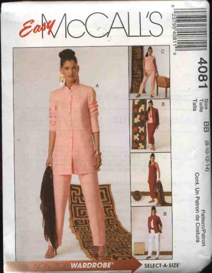 McCall's Sewing Pattern 4081 Misses Size 8-14 Easy Wardrobe Shirt-jacket Tank Top Skirt Pants