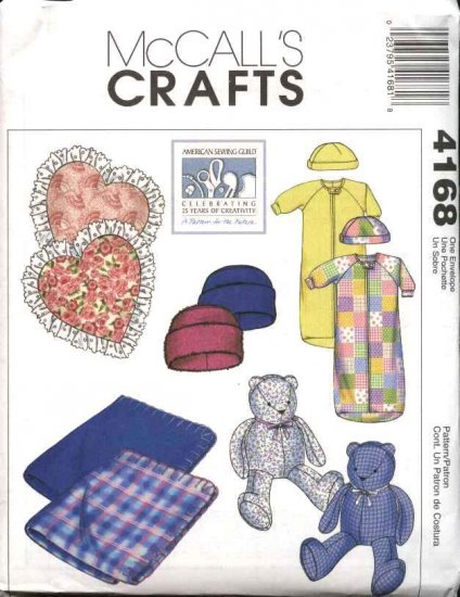 McCall's Sewing Pattern 4168 M4168 Baby Size 5-18# Bunting Hats Blanket Heart Pillow Teddy Bear