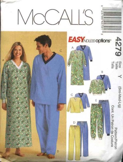 McCall's Sewing Pattern 4279 Misses Mens Unisex Chest Size 31 1/2 - 40" Pajamas Nightshirt Nightgown