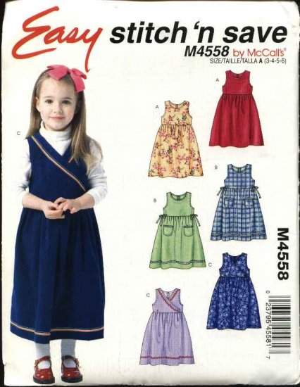 McCall's Sewing Pattern 4558 Girls Size 3-6 Easy Jumpers with Bodice Variations