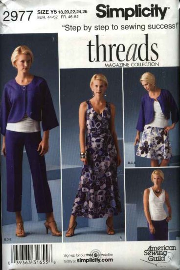 Simplicity Sewing Pattern 2977 Misses Sizes 18-26 Wardrobe Knit Dress Top Skirt Pants Jacket