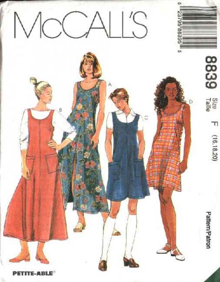 McCall's Sewing Pattern 8839 Misses Size 16-20 Dress Long Short Flared Jumper