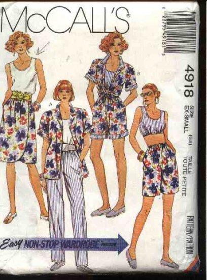 McCall's Sewing Pattern 4918 Misses Size 6-8 Easy Wardrobe Mock Wrap Skirt Top Pants Shirt Shorts