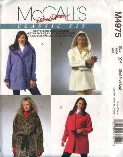 McCall's Sewing Pattern 4975 M4975 Misses Size 20-26 Fit Hooded Snap Front Lined Fleece Jackets