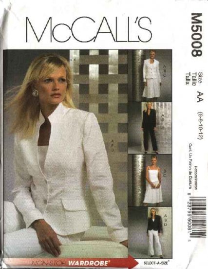 McCall's Sewing Pattern 5008 M5008 Misses Size 14-20 Wardrobe Lined Jacket Skirt Pants Top Suit