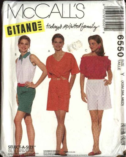 McCall's Sewing Pattern 6550 M6550 Misses Size 4-14 Gitano Knit Pullover Tops Shorts