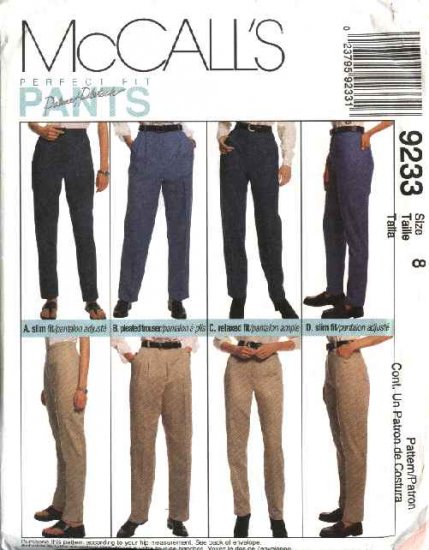 McCall's Sewing Pattern 9233 Misses Size 10 Palmer Pletsch Perfect Fit Pants Trousers Jeans