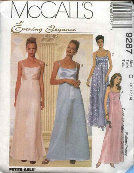 McCall's Sewing Pattern 9287 Misses Size 8-12 Evening Prom Formal Empire Waist Dress Gown
