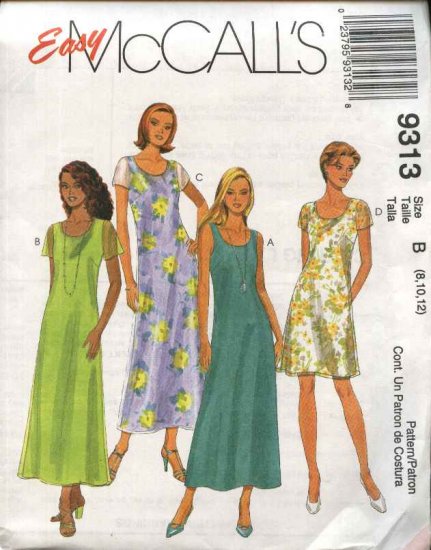 McCall's Sewing Pattern 9313 Misses Size 4-8 Easy Two Layer Short Long A-line Dresses
