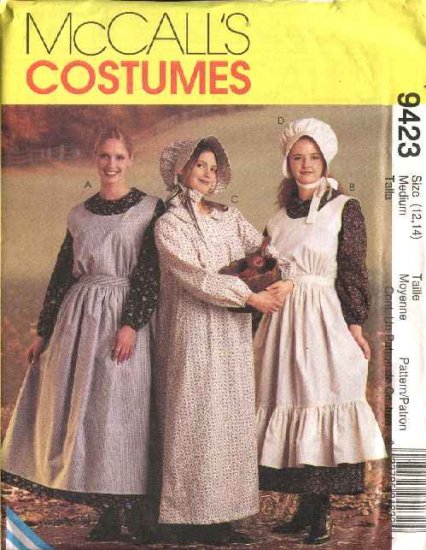McCall's Sewing Pattern 9423 M9423 Misses Size 12-14 Pioneer Costumes Dress Apron Pinafore Bonnet