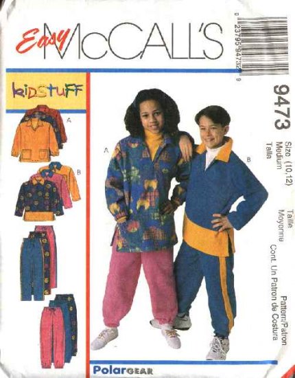 McCall's Sewing Pattern 9473 M9473 Boys Girls Size 10-12 Easy Fleece Pullover Top Long Pants