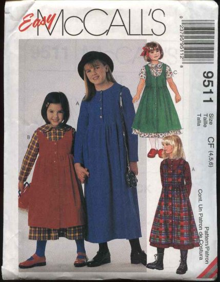 McCall's Sewing Pattern 9511 M9511 Girls Size 4-6 Easy Full Skirt Dress Pinafore Jumper