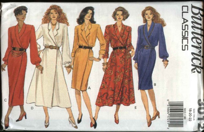 Butterick Sewing Pattern 3012 Misses Size 6-10 Easy Classic Wrap Front Straight Full Skirt Dresses