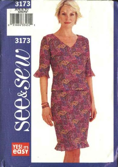 Butterick Sewing Pattern 3173 Misses Size 6-8-10 Easy Knit Top Skirt Two-Piece Dress
