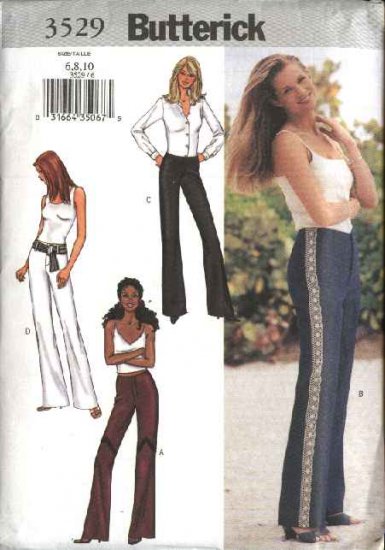 Butterick Sewing Pattern 3529 B3529 Misses Size 6-10 Easy Low Rise Flared Leg Pants