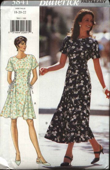 Butterick Sewing Pattern 3841 Misses 18-20-22 Easy Short Long Flared Dress