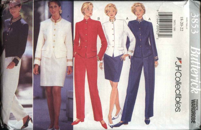 Butterick Sewing Pattern 3853 B3853 Misses Size 6-10 Wardrobe Lined Jacket Straight Skirt Pants