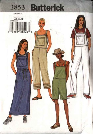 Butterick Sewing Pattern 3853 B3853 Misses Size 6-14 Easy Jumper Long Short Overalls Romper