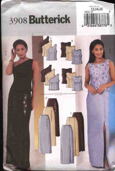 Butterick Sewing Pattern 3908 Misses Size 12-14-16 Easy Formal Evening Prom 2-Piece Dress Top Skirt