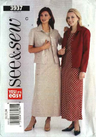 Butterick Sewing Pattern 3937 B3937 Misses Size 8-12 Easy Jacket Raised Waist Straight Dress