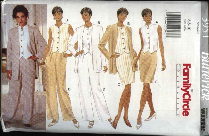 Butterick Sewing Pattern 3951 Misses Size 12-14-16 Easy Wardrobe Jacket Vest Top Skirt Pants