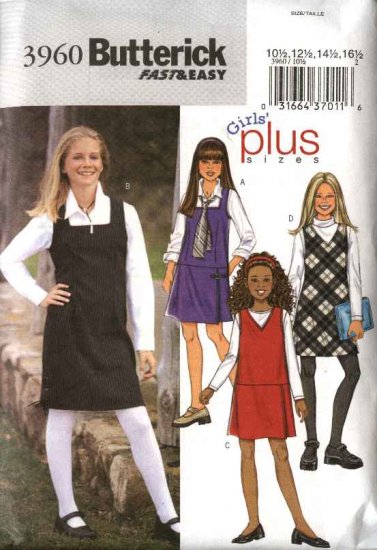 Butterick Sewing Pattern 3960 B3960 Girls Plus Size 10½-16½ Easy Jumper Variations